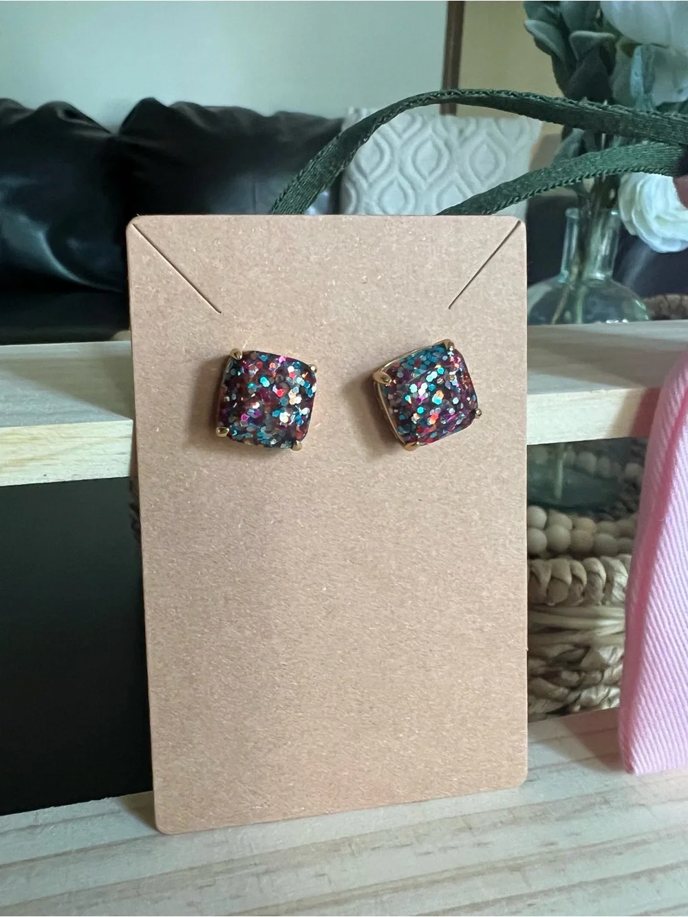 kate spade Multicolor Glitter Square Stud Earrings♠️